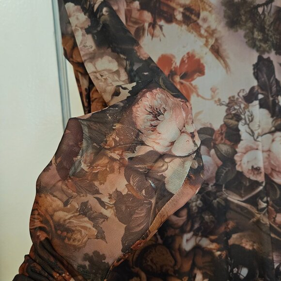 NWOT Almost Famous Large Antique Renaissance Rose Fitted Mesh Maxi Dress - Picture 2 of 6